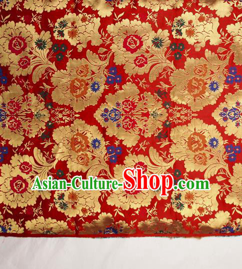 Asian Chinese Traditional Pattern Red Brocade Tibetan Robe Satin Fabric Silk Material