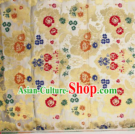 Asian Chinese Traditional Pattern White Brocade Tibetan Robe Satin Fabric Silk Material