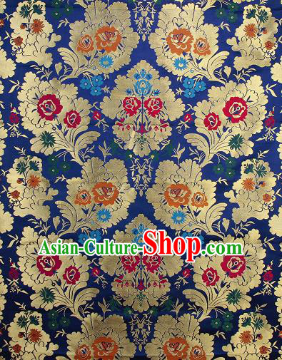 Asian Chinese Traditional Pattern Royalblue Brocade Tibetan Robe Satin Fabric Silk Material