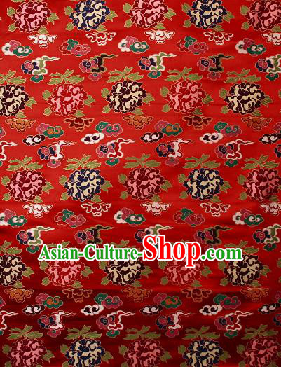 Asian Chinese Traditional Galsang Flower Pattern Red Brocade Tibetan Robe Satin Fabric Silk Material
