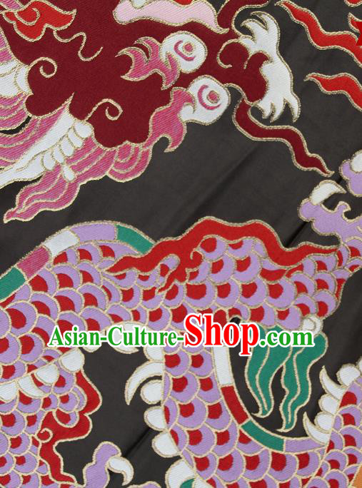 Asian Chinese Traditional Colorful Cloud Dragon Pattern Black Brocade Tibetan Robe Satin Fabric Silk Material