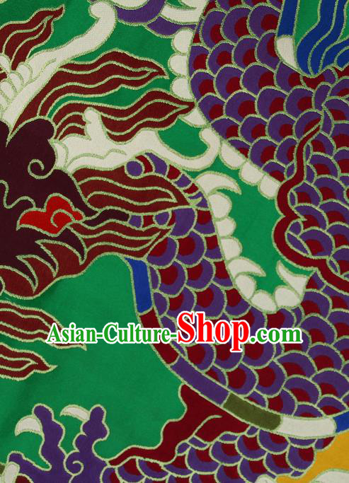 Asian Chinese Traditional Colorful Cloud Dragon Pattern Green Brocade Tibetan Robe Satin Fabric Silk Material