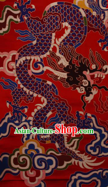 Asian Chinese Traditional Colorful Cloud Dragon Pattern Red Brocade Tibetan Robe Satin Fabric Silk Material