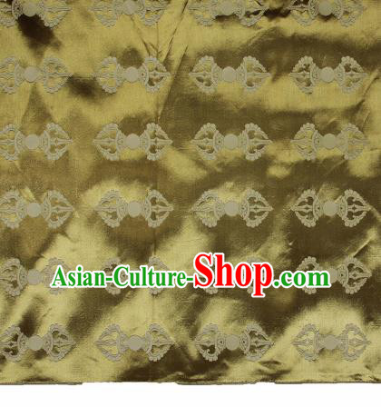 Asian Chinese Traditional Buddhism Vajra Pattern Olive Green Brocade Tibetan Robe Satin Fabric Silk Material