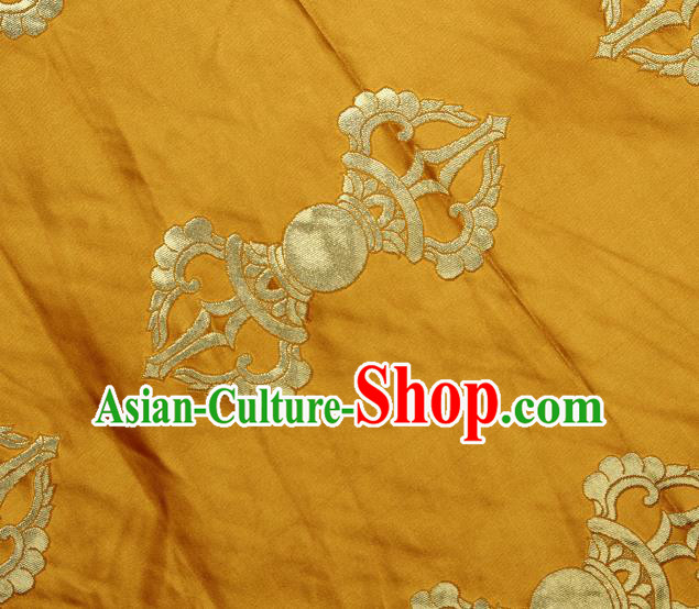 Asian Chinese Traditional Buddhism Vajra Pattern Yellow Brocade Tibetan Robe Satin Fabric Silk Material