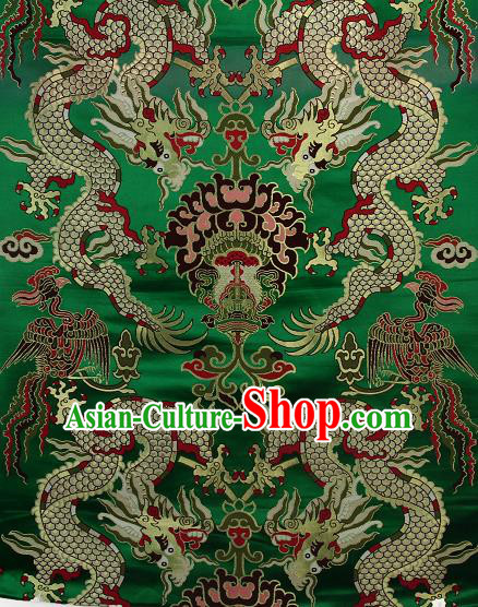 Asian Chinese Traditional Dragon Lotus Pattern Green Brocade Tibetan Robe Satin Fabric Silk Material