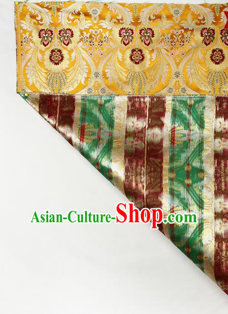 Asian Chinese Traditional Phoenix Galsang Flowers Pattern Golden Brocade Tibetan Robe Satin Fabric Silk Material