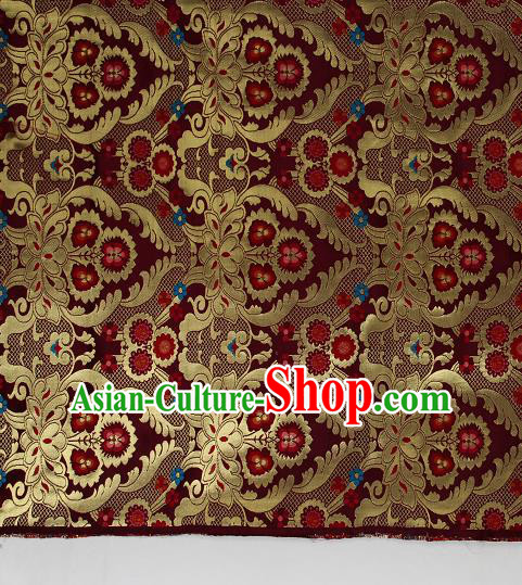 Asian Chinese Traditional Phoenix Galsang Flowers Pattern Purplish Red Brocade Tibetan Robe Satin Fabric Silk Material