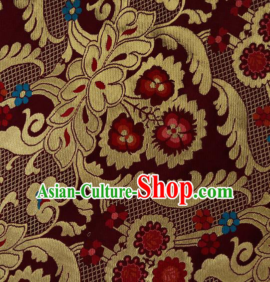 Asian Chinese Traditional Phoenix Galsang Flowers Pattern Purplish Red Brocade Tibetan Robe Satin Fabric Silk Material
