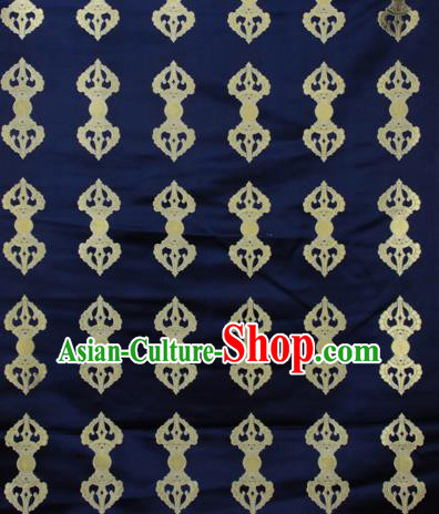 Asian Chinese Traditional Vajra Pattern Navy Brocade Tibetan Robe Satin Fabric Silk Material