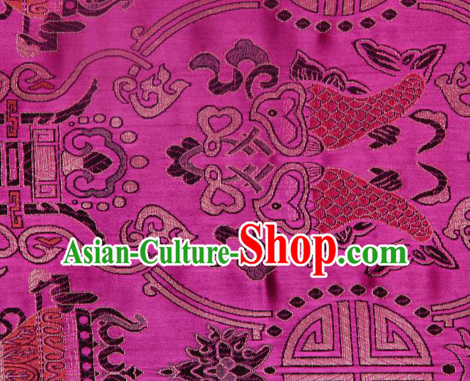 Asian Chinese Traditional Fish Lotus Pattern Rosy Brocade Tibetan Robe Satin Fabric Silk Material
