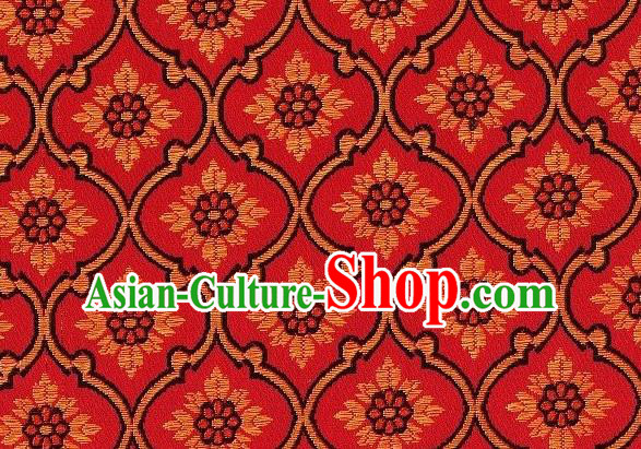 Asian Chinese Traditional Sunflowers Pattern Red Brocade Tibetan Robe Satin Fabric Silk Material