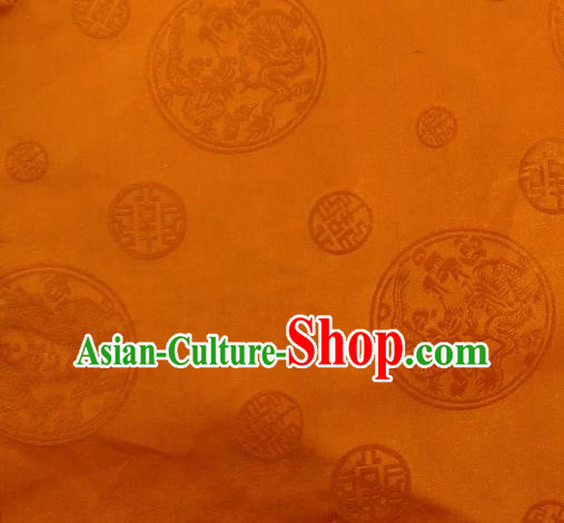 Asian Chinese Traditional Round Dragon Pattern Golden Brocade Tibetan Robe Satin Fabric Silk Material