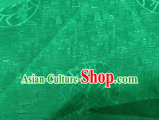Asian Chinese Traditional Round Pattern Green Brocade Tibetan Robe Satin Fabric Silk Material
