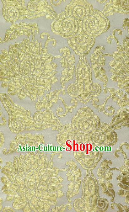 Asian Chinese Traditional Cloud Lotus Pattern White Brocade Tibetan Robe Satin Fabric Silk Material
