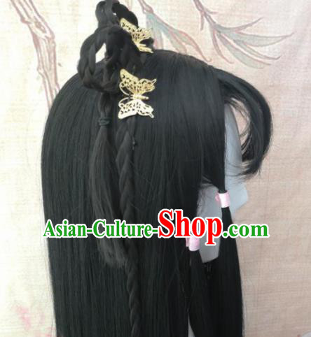 Chinese Traditional Cosplay Female Swordsman Huang Rong Wigs Ancient Nobility Lady Wig Sheath Hair Accessories for Women