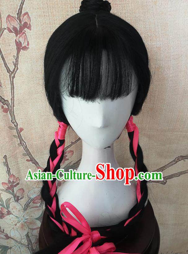 Chinese Traditional Cosplay Servant Girl Wigs Ancient Maidservants Wig Sheath Hair Accessories for Women