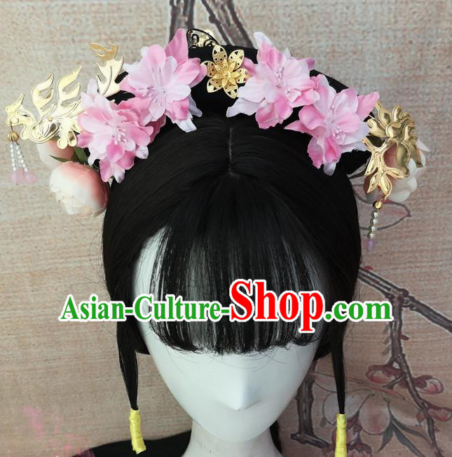 Chinese Traditional Cosplay Princess Wigs Ancient Court Lady Wig Sheath and Hair Accessories for Women