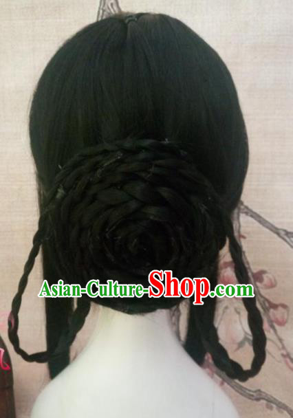 Chinese Traditional Cosplay Swordsman Wigs Ancient Goddess Wig Sheath Hair Accessories for Women