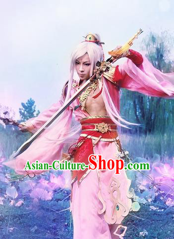 Chinese Traditional Cosplay Knight Taoist White Wigs Ancient Swordsman Wig Sheath Hair Accessories for Men