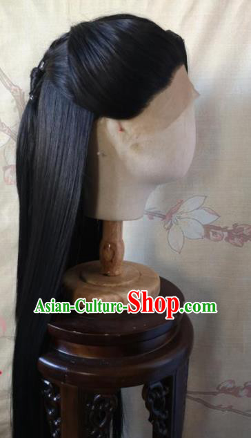 Chinese Traditional Cosplay Fairy Black Wigs Ancient Female Swordsman Wig Sheath Hair Accessories for Women