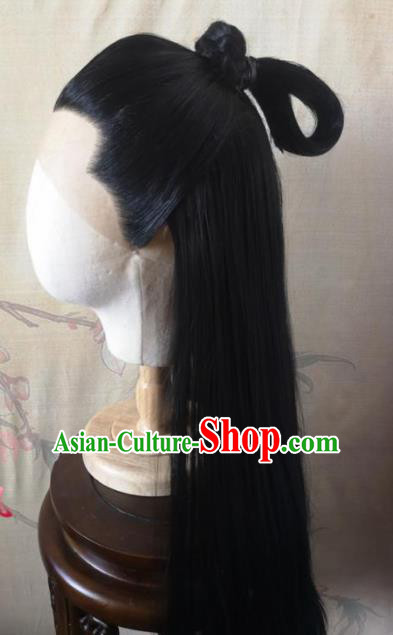Traditional Chinese Cosplay Nobility Childe Black Wigs Ancient Swordsman Wig Sheath Hair Accessories for Men
