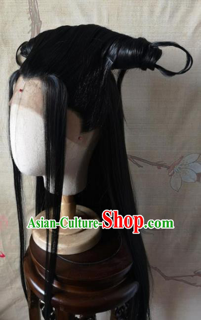 Chinese Traditional Cosplay Fairy Nie Xiaoqian Black Wigs Ancient Female Swordsman Wig Sheath Hair Accessories for Women