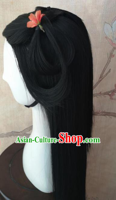 Chinese Traditional Cosplay Dragon Oath Wang Yuyan Wigs Ancient Swordswoman Wig Sheath Hair Accessories for Women