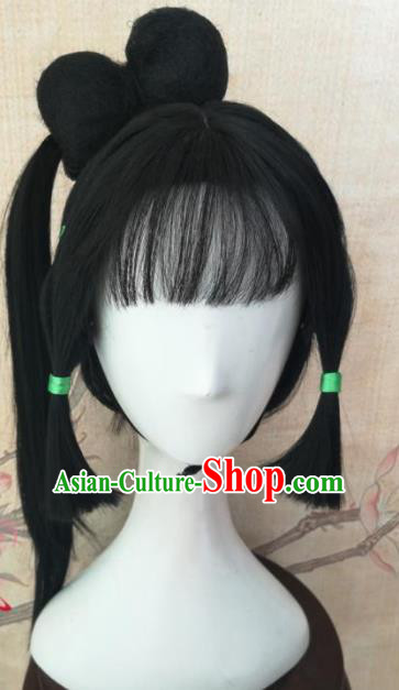 Chinese Traditional Cosplay The Legend Of White Snake Xiao Qing Wigs Ancient Swordswoman Wig Sheath Hair Accessories for Women