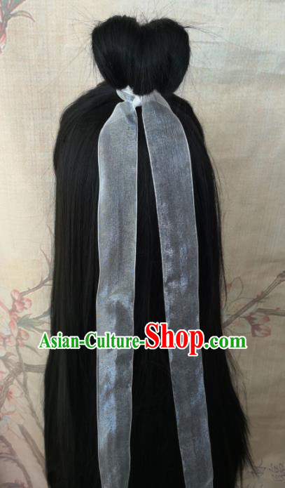 Traditional Chinese Cosplay Hanfu Nobility Childe Swordsman Wigs Ancient Prince Wig Sheath Hair Accessories for Men