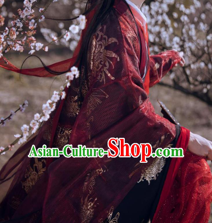 Traditional Chinese Jin Dynasty Swordsman Red Hanfu Clothing Ancient Nobility Childe Prince Wedding Replica Costumes for Men