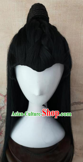 Traditional Chinese Cosplay Swordsman Black Wigs Ancient Prince Wig Sheath Hair Accessories for Men
