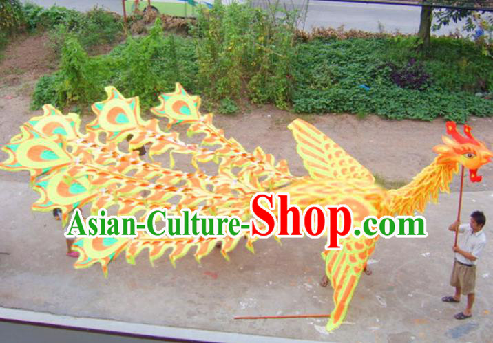 Chinese Lantern Festival Dragon Dance Competition Yellow Phoenix Head Traditional Dragon Dance Prop Complete Set for Adult