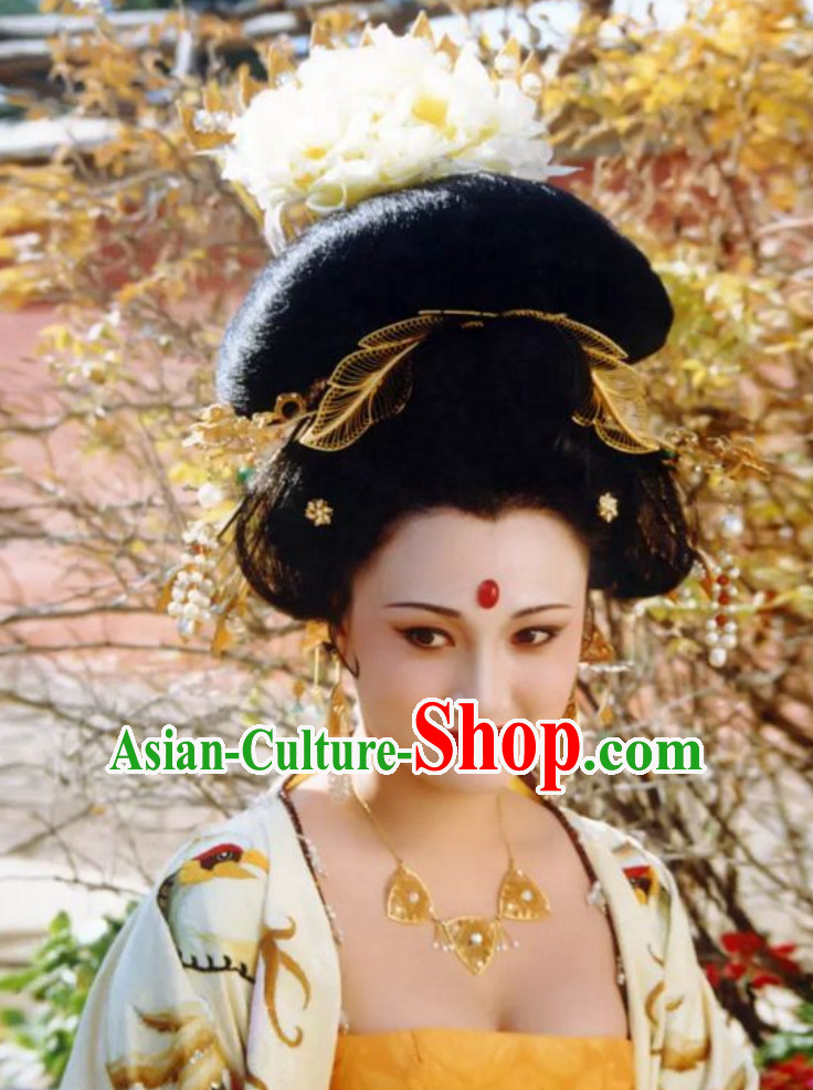 Chinese Classical Ancient Female Tang Dynasty Empress Wig and Hair Jewelry Set