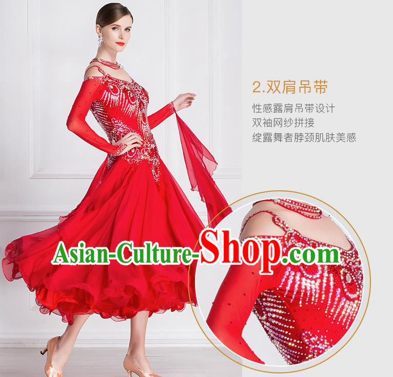 Top Grade Ballroom Dance Waltz Red Dress Modern Dance International Dance Costume for Women