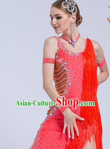 Top Grade Latin Dance Samba Red Tassel Dress Modern Dance International Ballroom Dance Costume for Women