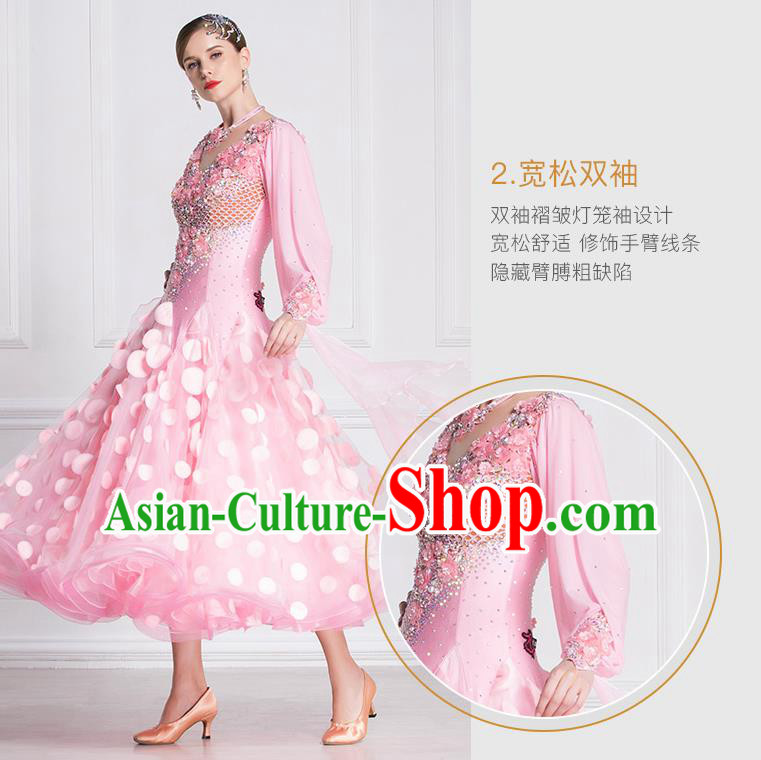 Top Grade Ballroom Dance Waltz Pink Dress Modern Dance International Dance Costume for Women