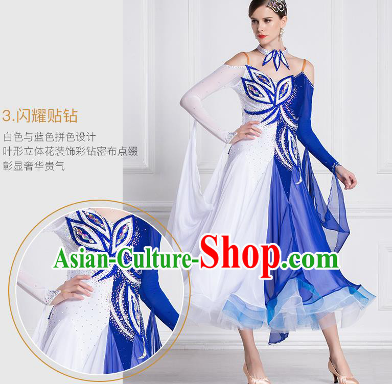 Top Grade Ballroom Dance Waltz Royalblue Veil Dress Modern Dance International Dance Costume for Women
