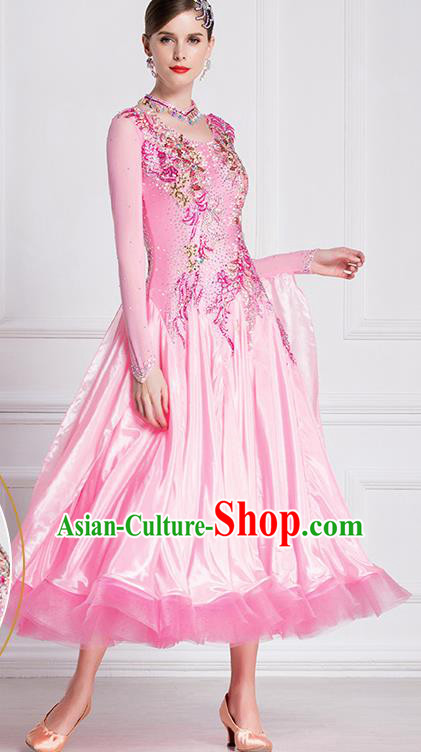 Top Grade Waltz Dance Pink Dress Ballroom Dance Modern Dance International Dance Costume for Women