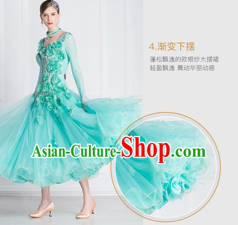 Top Grade Waltz Dance Light Blue Veil Dress Ballroom Dance Modern Dance International Dance Costume for Women