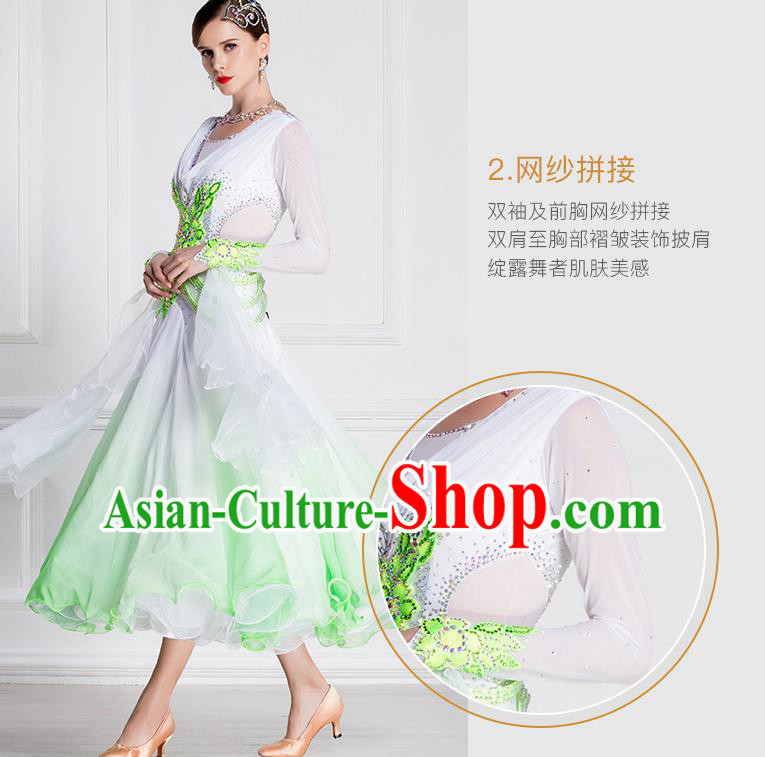 Top Grade Waltz Dance Gradient Green Veil Dress Ballroom Dance Modern Dance International Dance Costume for Women