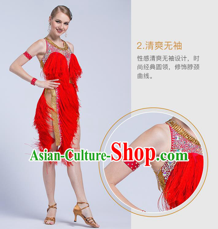 Top Grade Latin Dance Competition Cha Cha Red Tassel Dress Modern Dance International Ballroom Dance Costume for Women