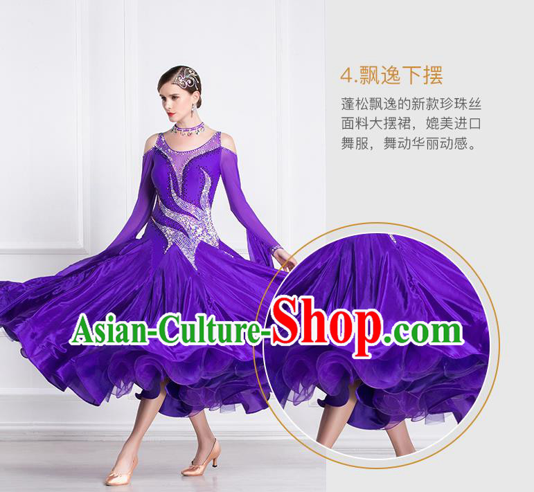 Top Grade International Waltz Dance Purple Dress Ballroom Dance Modern Dance Competition Costume for Women