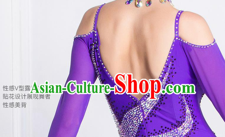 Top Grade International Waltz Dance Purple Dress Ballroom Dance Modern Dance Competition Costume for Women