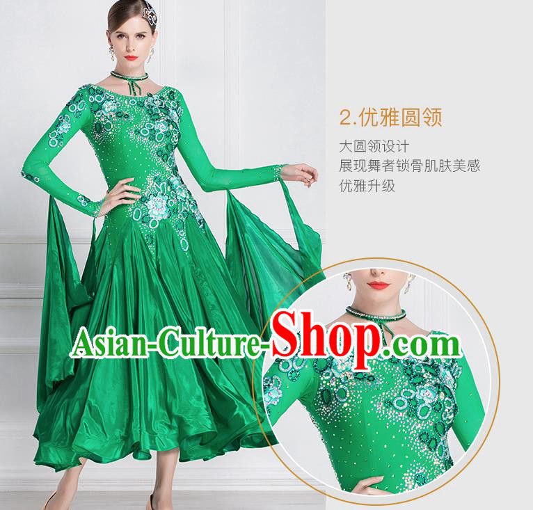 Top Grade International Waltz Dance Green Dress Ballroom Dance Modern Dance Costume for Women