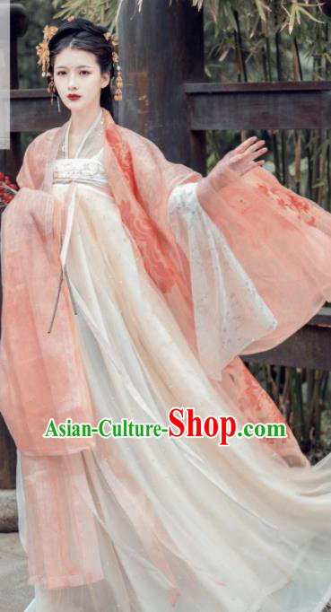 Traditional Chinese Tang Dynasty Court Lady White Dress Ancient Hanfu Royal Princess Replica Costumes for Women