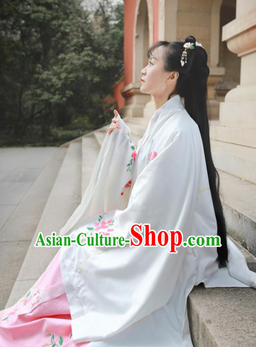 Traditional Chinese Ming Dynasty Royal Princess Replica Costumes Ancient Rich Lady White Hanfu Dress for Women