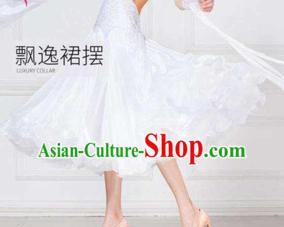 Professional Modern Dance Waltz White Dress International Ballroom Dance Competition Costume for Women