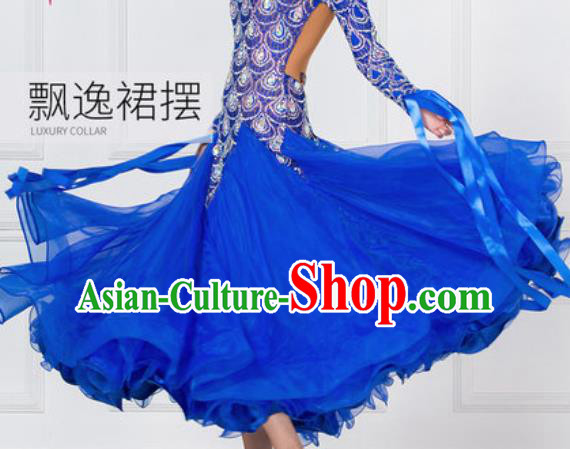 Professional Modern Dance Waltz Royalblue Veil Dress International Ballroom Dance Competition Costume for Women