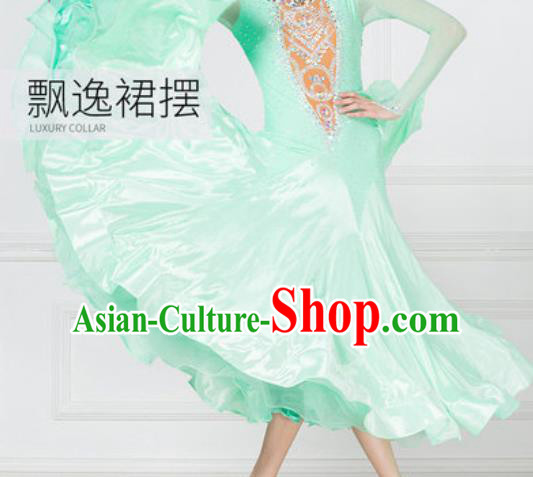 Professional Modern Dance Waltz Light Green Dress International Ballroom Dance Competition Costume for Women